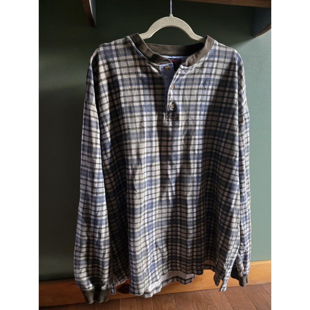 VTG Duxbak Mens XL Flannel Henley Cotton Long Sleeved Shirt